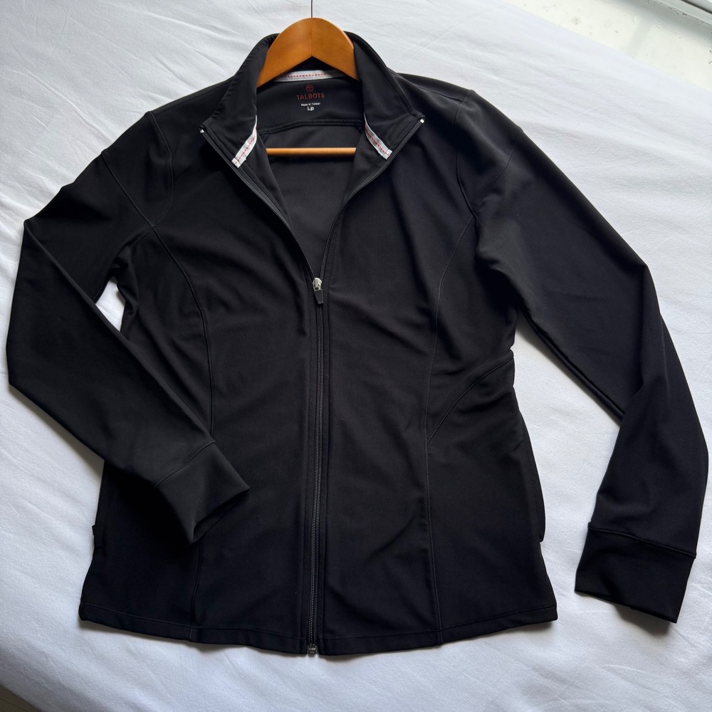 Talbots Womens Black Full Zip Active Jacket Thumbholes Pockets LP Petite Large